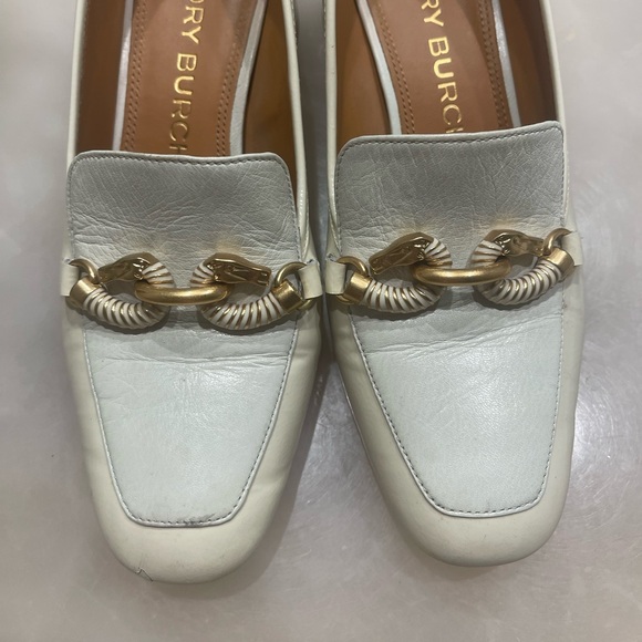 Tory Burch Jessa Goatskin Patent Leather Pump Heel Ivory Mint - Picture 10 of 15